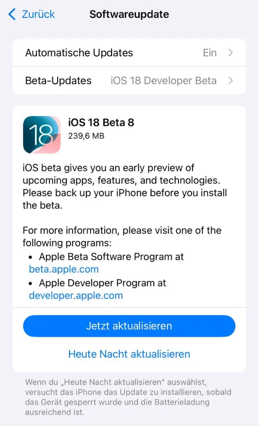 灵台苹果手机维修分享苹果 iOS / iPadOS 18 开发者预览版 Beta 8 发布 